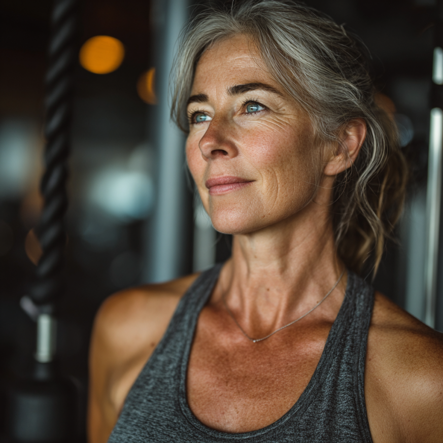 Boldog idős emberek jóga gyakorlatoknál